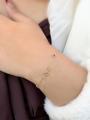 Uzundağ Kuyumculuk 14 Ayar Altın Kahverengi Mineli Yonca Bileklik