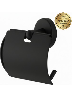 Premium Pirinç Karina Geniş Kapaklı Kağıtlık Mat Siyah