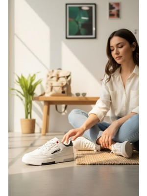 Enoch Günlük Spor Ayakkabı Kalın Tabanlı Sneaker Kontrast Şeritli ve Aksan Detaylı Model