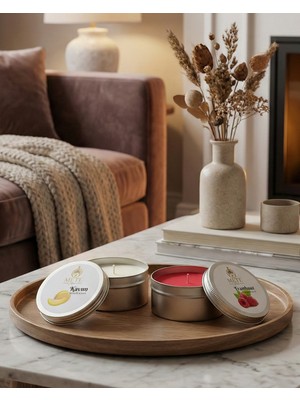 Mete Mum Kavun & Frambuaz Aromalı 2'li Set Metal Mum