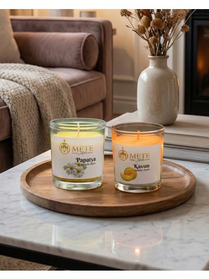 Mete Mum Papatya & Kavun Aromalı 2'li Set Bardak Mum