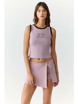 Grimelange Jenny Kadın Yuvarlak Yaka Kolsuz Baskı Detaylı Gül Kurusu T-Shirt