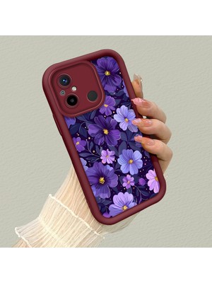 HONTINGA Xiaomi Redmi 12C ile Uyumlu Kılıfı Düşüme Önleyici Basitlik Anti Düşme Kamera Korumali Kalp Petalleri Bordo Desen Yumuşak Silikon Telefon Kılıfı Kadın ve Erkek Için Uygundur K2-7124