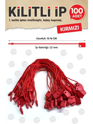 Tuğset Etiket Kilitli Ip Renkli Asmalı Etiket Bağlama Ipi Lock String Tag Rope 100 Adet Kırmızı