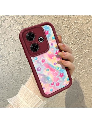 HONTINGA Poco M6 ile Uyumlu Kılıfı Düşüme Önleyici Basitlik Anti Düşme Kamera Korumali Gökkuşağı Kalbi Bordo Desen Yumuşak Silikon Telefon Kılıfı Kadın ve Erkek Için Uygundur K2-7126