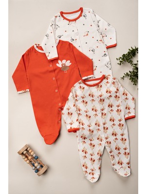 Kız Bebek Pamuklu Çıtçıt Kapama Patikli 3-6-9 Ay 3lü Tulum Set