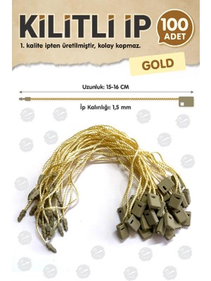 Tuğset Etiket Kilitli Ip Renkli Asmalı Etiket Bağlama Ipi Lock String Tag Rope 100 Adet Gold