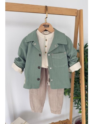 Miniğimin Cicileri Keten Ceketli Spor Cepli Erkek Çocuk 3 Lü Takım - Yeşil
