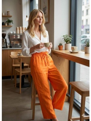 Mareandpanda Kadın Yüksek Bel Modal Kumaş Beli Lastik Detay Pantolon