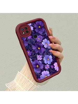 HONTINGA Xiaomi Redmi 10A ile Uyumlu Kılıfı Düşüme Önleyici Basitlik Anti Düşme Kamera Korumali Kalp Petalleri Bordo Desen Yumuşak Silikon Telefon Kılıfı Kadın ve Erkek Için Uygundur K2-7124