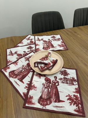 Elvya Toile De Jouy Paris Amerikan Servis 6’lı Set | 30x30 cm | %100 Pamuk Dijital Baskılı | Klasik Fransız Tarzı Masa Dekoru - ZT720