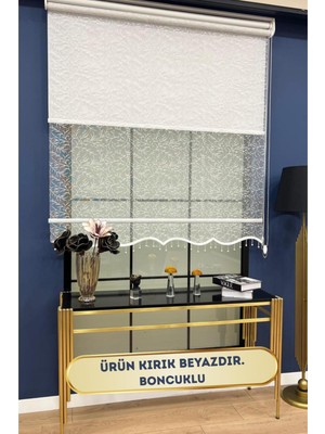 Volper Mekanik VP2013 Çift Mekanizmalı Tül ve Stor Perde Dal Desenli Ekru (Boncuklu)