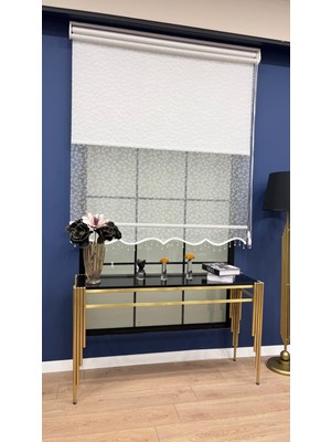 Volper Mekanik VP2012 Çift Mekanizmalı Tül ve Stor Perde Dal Desenli Ekru (Boncuklu)