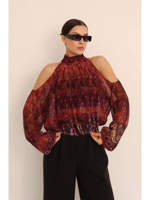 Mareandpanda Kadın Halter Yaka Full Transparan Omuz Dekolteli Bluz