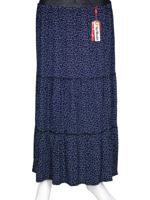 Hermevsim Hesna Kadın Nursel Lastikli 3 Kat Astarsız Lacivert Penye Etek D46