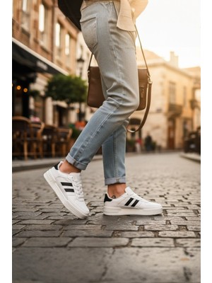 Enoch Günlük Spor Ayakkabı Kalın Tabanlı Sneaker 3 Çizgili ve Oluklu Tabanlı Unisex Court Modeli