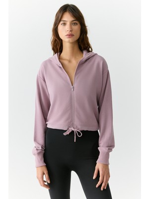 Urban Beat Tıanna Kadın Kapüşonlu Uzun Kollu Fermuarlı Relaxed Gül Kurusu Sweatshirt