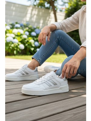Enoch Günlük Spor Ayakkabı Kalın Tabanlı Sneaker 3 Çizgili ve Oluklu Tabanlı Unisex Court Modeli