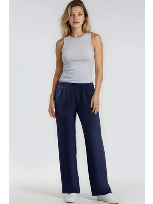 Hiccup Kadın Modal Dokulu Lastikli Bel Düz Paça Pantolon Berşan Collection Lacivert