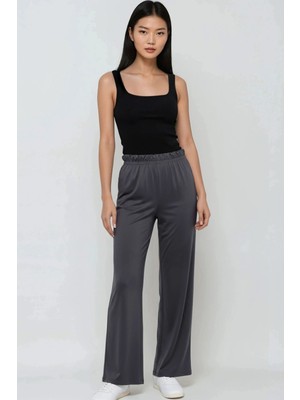 Hiccup Kadın Modal Dokulu Lastikli Bel Düz Paça Pantolon Berşan Collection Gri