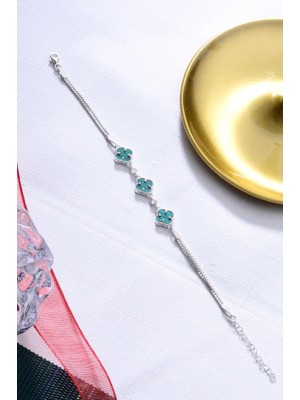 925 Ayar Gümüş Üç Yoncalı Ikili Zincir Bileklik