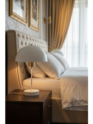 Roma Abajur Beyaz Ayak - Gold Kuka / Beyaz Şapka