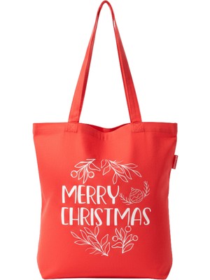 Baghashtag Merry Christmas Baskılı Kırmızı Bez Çanta