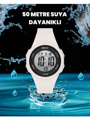 Penly 8217 Model Beyaz +4 Renk Kronometre-Alarmlı 5ATM Su Geçirmez Dijital Çocuk Kol Saati