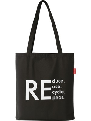 Baghashtag Siyah Bez Çanta Reduce Reuse Recycle Repat Baskılı