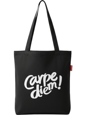 Baghashtag Siyah Bez Çanta Carpe Diem Baskılı