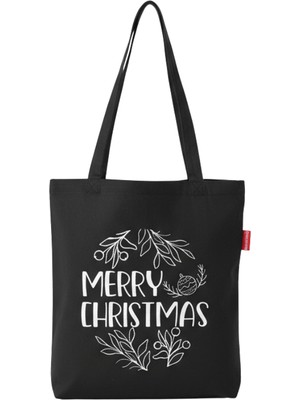 Baghashtag Siyah Bez Çanta Merry Christmas Baskılı