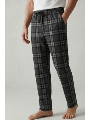 elemge Kareli Erkek Pijama Altı Yumuşak Süet Kumaş Rahat Kesim Cepli Ipli Relax Fit Koyu Gri Ekoseli Esnek