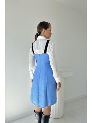 Dua Giyim Mavi Siyah Süs Cepli Askılı Elbise