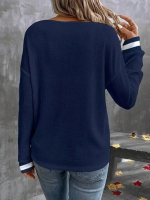 Dua Giyim Kadın Uzun Kollu V Yakalı Waffle Bluz