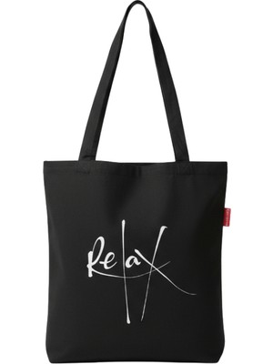 Baghashtag Siyah Bez Çanta Relax Baskılı