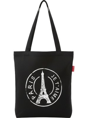 Baghashtag Siyah Bez Çanta Paris Baskılı