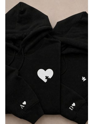 Shain Kişiye Özel Tarih Harf Baskılı Sevgililer Günü Hediyesi Çift Kombin Siyah Sweatshirt