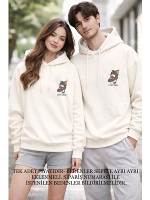 Shain Kişiye Özel Tarih Baskılı Sevgililer Günü Hediyesi Çift Kombin Ekru Sweatshirt