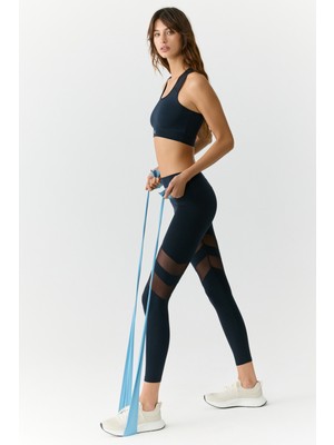 Urban Beat Larına Kadın Tül Detaylı Tam Boy Lacivert Tayt