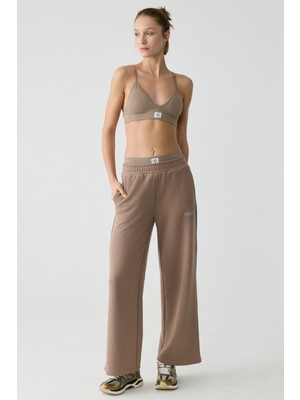 Urban Beat Barbara Kadın Küçük Baskı Detaylı Geniş Paça Vizon Eşofman Altı