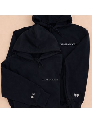 Shain Kişiye Özel Tarih Harf Baskılı Sevgililer Günü Hediyesi Çift Kombin Siyah Sweatshirt