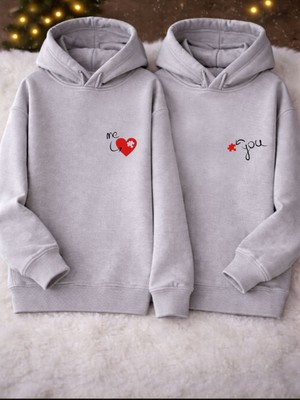 Shain You Me Sevgililer Günü HEDIYE14 Şubat Gri Kapşonlu Sweatshirth Hoodie