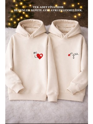 Shain You Me Sevgililer Günü HEDIYE14 Şubat Ekru Kapşonlu Sweatshirth Hoodie