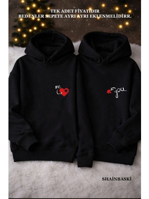 Shain You Me Sevgililer Günü HEDIYE14 Şubat Siyah Kapşonlu Sweatshirth Hoodie