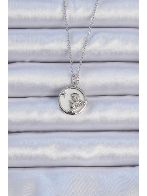 316L Çelik Zincir Gümüş Renk Zirkon Taşlı Mineli Melek Kolye