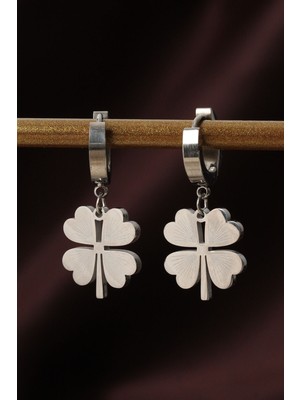 Zemira Home 316L Çelik Gümüş Renk Yonca Küpe