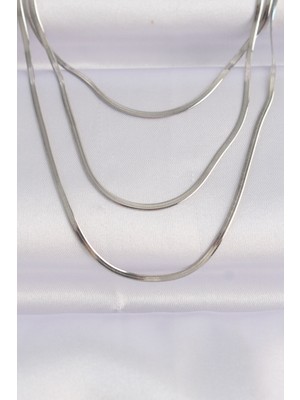 Zemira Home 316L Çelik Gümüş Renk Italyan Zincir Çoklu Kolye