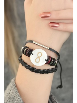 Zemira Home Siyah Renkli Sonsuzluk Tasarım Çoklu Deri Bayan Bileklik