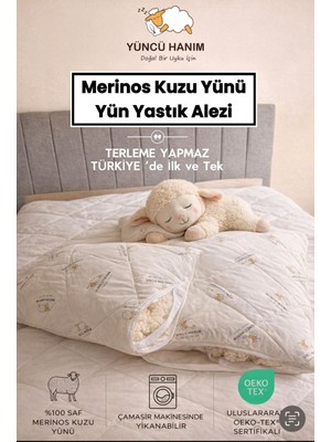 Kuzu Yünü Dolgulu Kapitoneli Yastık Alezi , Doğal Pamuk Kumaş 50X70 cm (2 Adet)