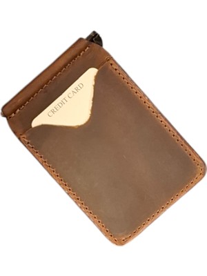 MAT DERİ Erkek Para Klipsli Cüzdan Taba Deri ince Kartlık